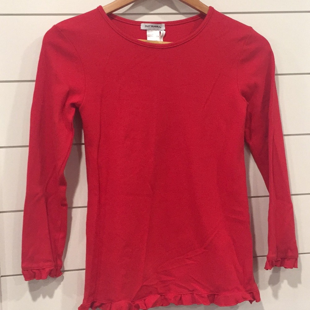 New! Girls Red Ruffle Hem Top